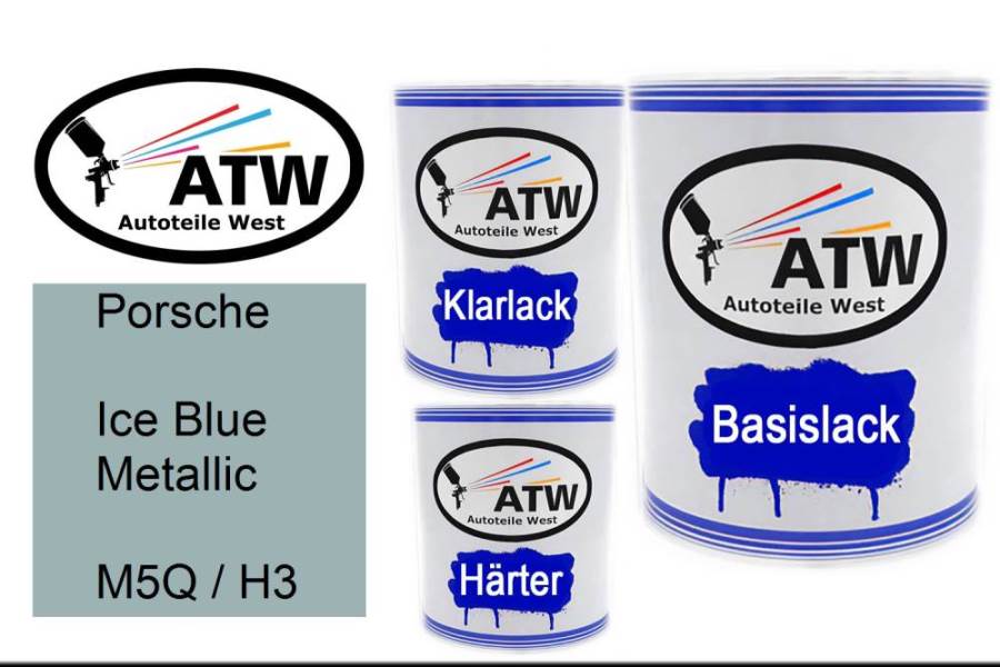 Porsche, Ice Blue Metallic, M5Q / H3: 1L Lackdose + 1L Klarlack + 500ml Härter - Set, von ATW Autoteile West.